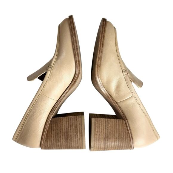 Crown Vintage Caitlun Pump Leather Cream Block Heel Loafers Size 10 Preppy - Picture 11 of 15